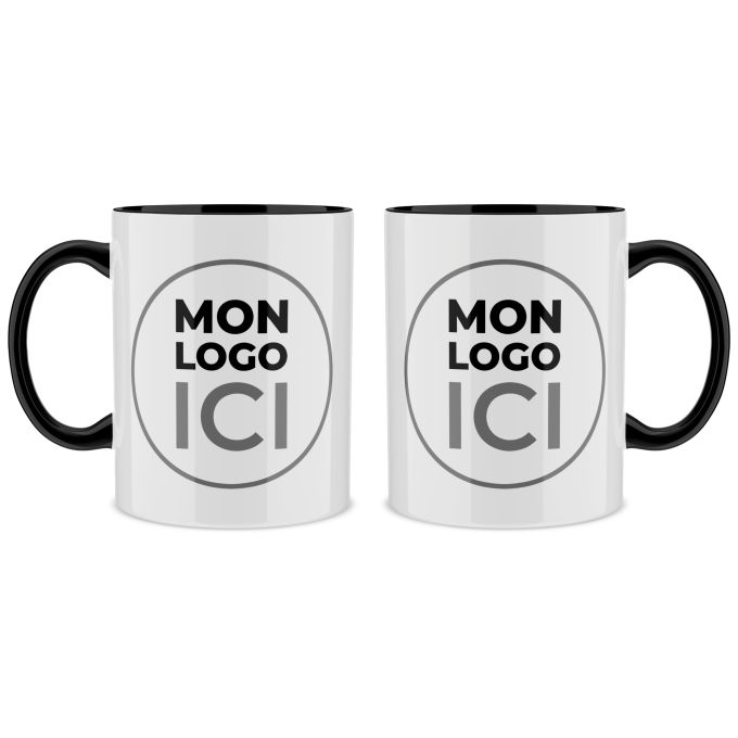 Mug avec intérieur et anse de couleur Noir- Choisissez l'emplacement de votre Logo d'Entreprise (Imprimé en France)